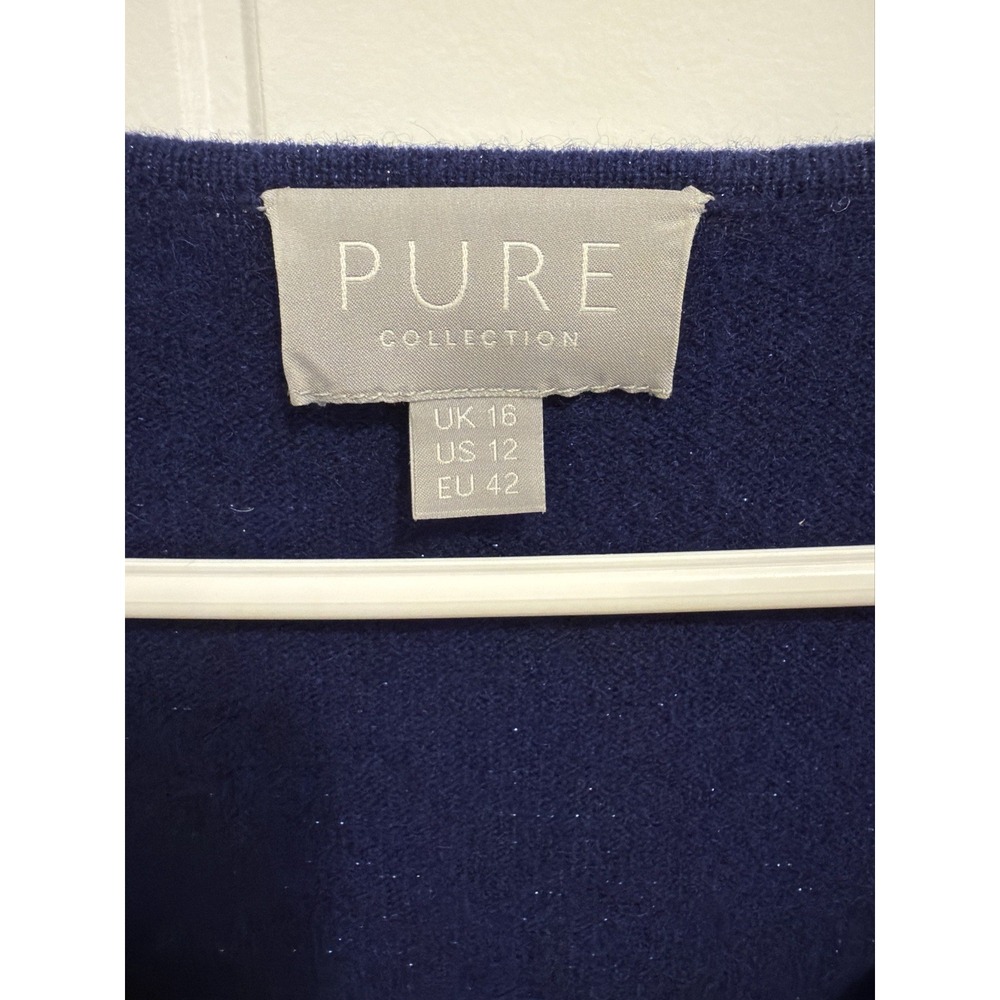 Pure Collection Blue Cashmere Metallic Shimmer V-Neck Sweater Womens 12 Large - Picture 3 of 6